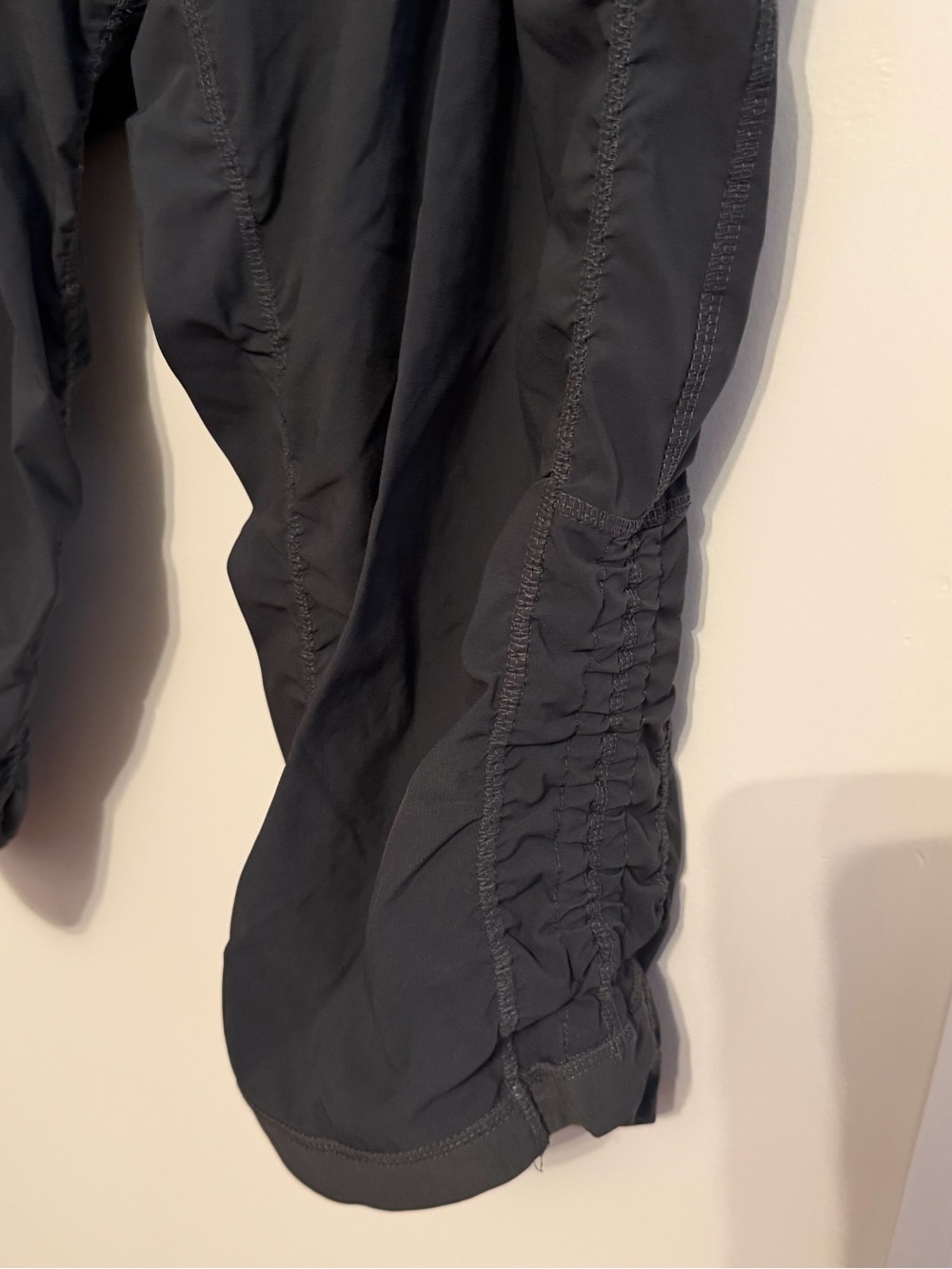 Black Drawstring Capris with Ruched Side Panels - Picture 6 of 6